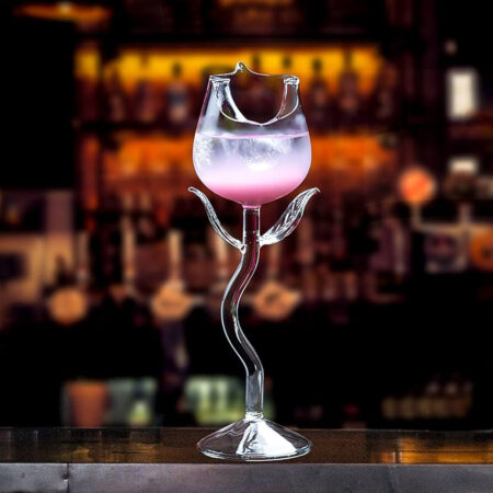 Hand-blown Rose Wine Glass with floral petal bowl & vine stem. Romantic, luxury borosilicate drinkware — perfect for gifting & special celebrations.