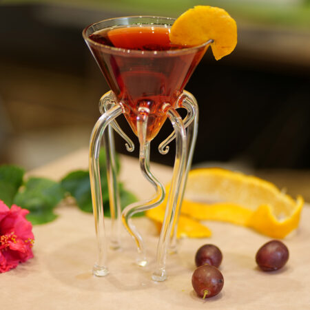 Hand-blown Octopus Martini Glass with artistic tentacle stem, clear borosilicate barware — The Glash