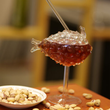 Handblown Puffer Fish Glass with bubble texture and glass tail – Premium ocean-themed drinkware by The Glash