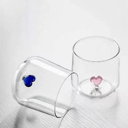 Cute Heart Glass 400ml with handblown heart design made from borosilicate glass